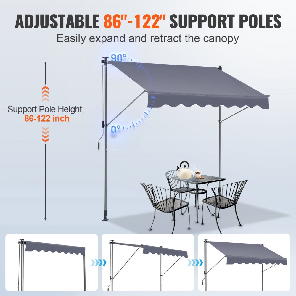 VEVOR Toldo Retráctil de 3 x 1,2 m, Toldo Manual para Terraza Altura Ajustable, Resistente al Viento y a los Rayos UV, con Cortina Parasol de 1 m y Manivela para Terraza, Patio Trasero, Jardín, Balcón