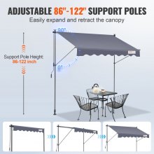 VEVOR Toldo Retráctil de 3 x 1,2 m, Toldo Manual para Terraza Altura Ajustable, Resistente al Viento y a los Rayos UV, con Cortina Parasol de 1 m y Manivela para Terraza, Patio Trasero, Jardín, Balcón