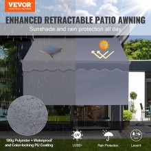 VEVOR Toldo Retráctil de 3 x 1,2 m, Toldo Manual para Terraza Altura Ajustable, Resistente al Viento y a los Rayos UV, con Cortina Parasol de 1 m y Manivela para Terraza, Patio Trasero, Jardín, Balcón