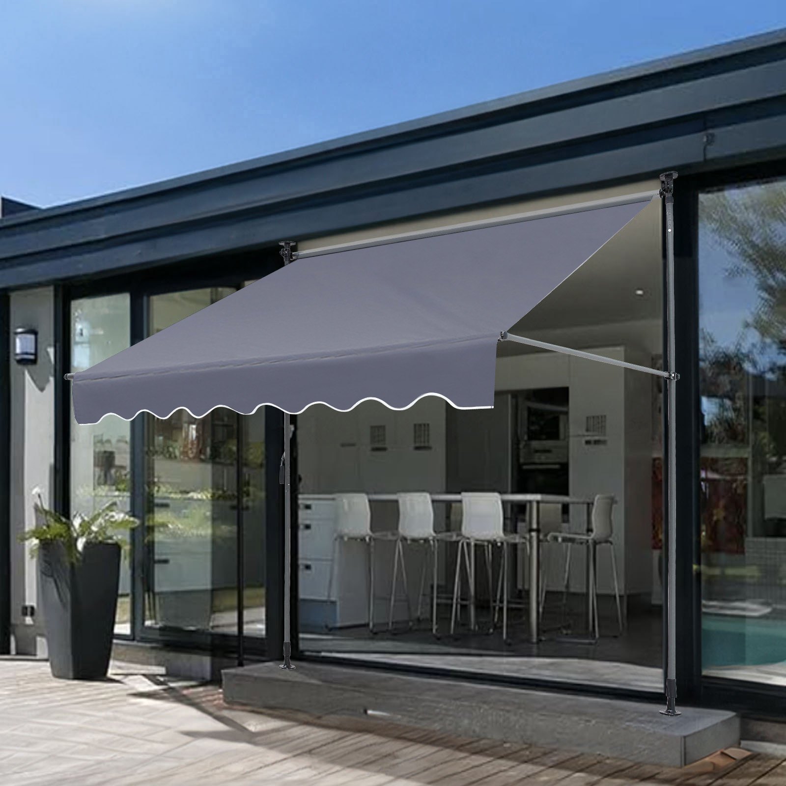 VEVOR Toldo Retráctil de 3 x 1,2 m, Toldo Manual para Terraza Altura Ajustable, Resistente al Viento y a los Rayos UV, con Cortina Parasol de 1 m y Manivela para Terraza, Patio Trasero, Jardín, Balcón