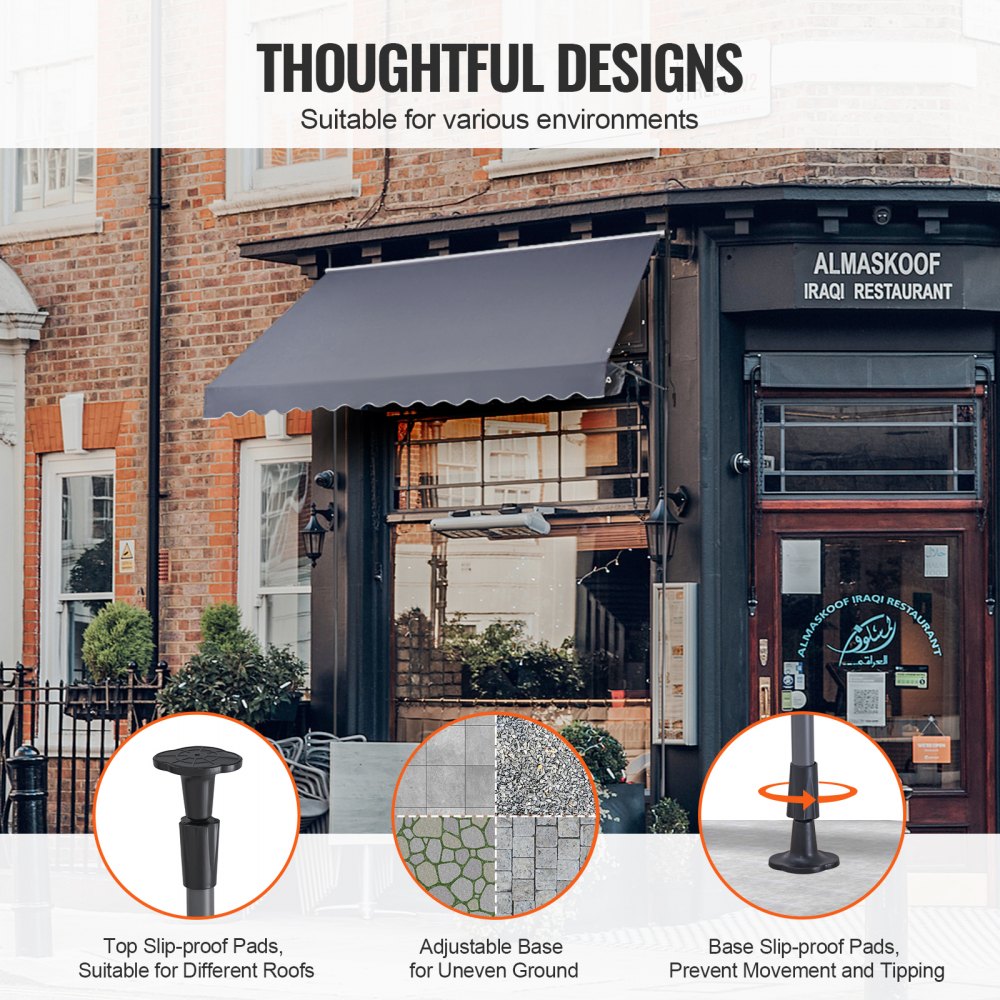 VEVOR Clamp Awning 350 x 120 cm, Balcony Awning with Hand Crank, Sun Awning, Patio Cover Sunsetter Deck, Height Adjustable from 218 to 309 cm, Awning for Patio/Balcony/Garden, Grey