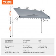 VEVOR Toldo Retráctil Manual Parasol 3,5x1,2 m con Manivela para Balcón, Gris