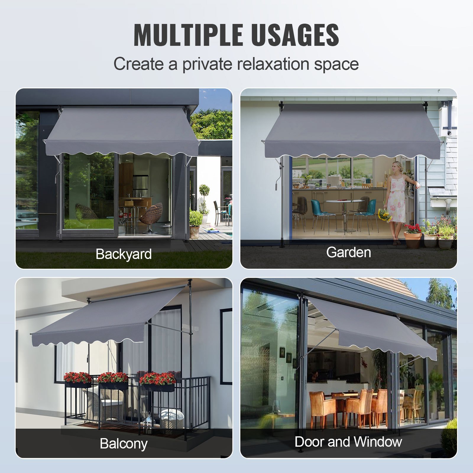 VEVOR Toldo Retráctil de 2 x 1,2 m, Toldo Manual para Terraza Altura Ajustable, Resistente al Viento y a los Rayos UV, con Cortina Parasol de 1 m y Manivela para Terraza, Patio Trasero, Jardín, Balcón