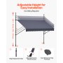 VEVOR Toldo Manual Retráctil 300 cm, Toldo Enrollable Exterior con Manivela Articulada, Altura Ajustable de 210 - 310 cm, Soporte de Aluminio, Instalación sin Taladro, para Balcón Terraza Jardín Patio