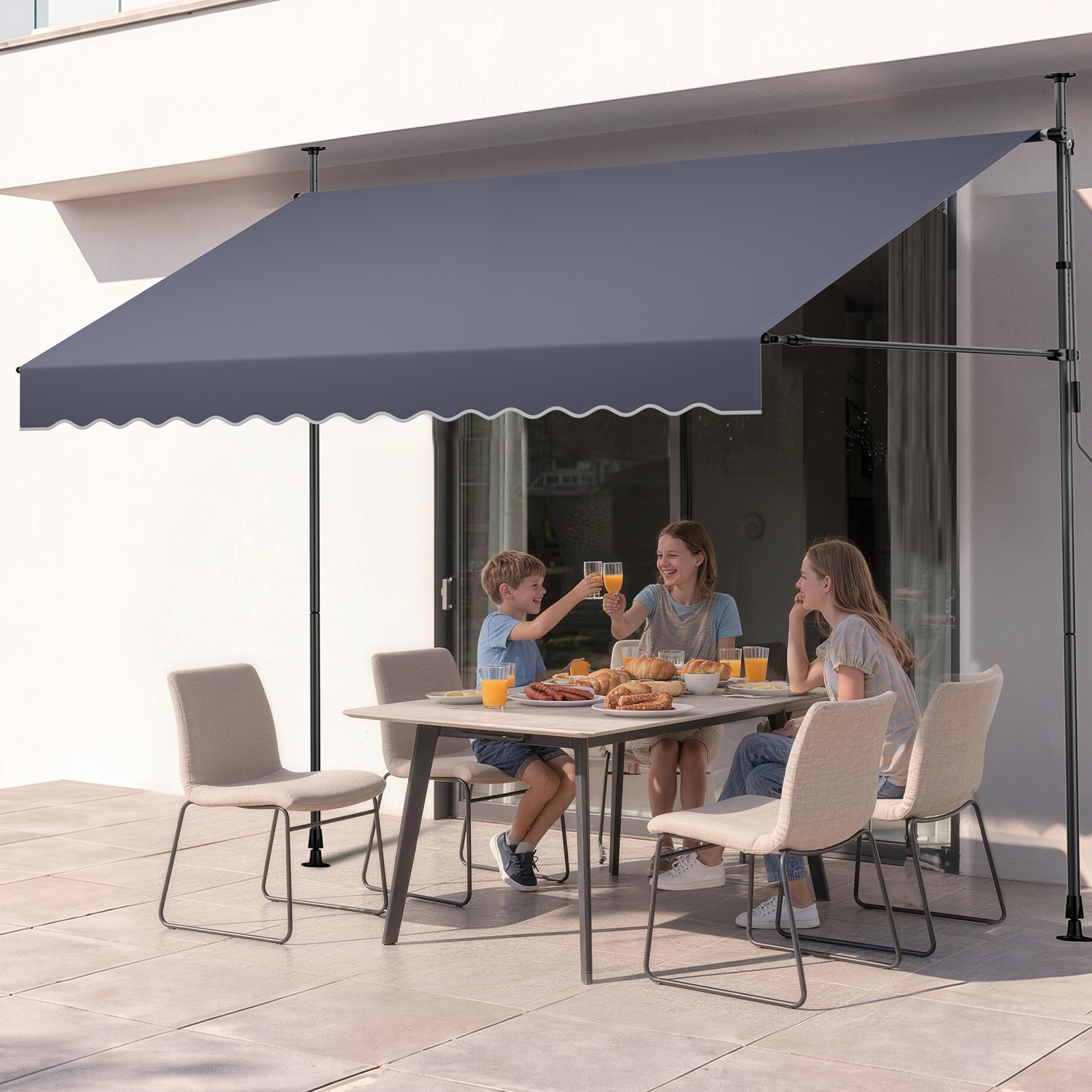 VEVOR Toldo Manual Retráctil 300 cm, Toldo Enrollable Exterior con Manivela Articulada, Altura Ajustable de 210 - 310 cm, Soporte de Aluminio, Instalación sin Taladro, para Balcón Terraza Jardín Patio