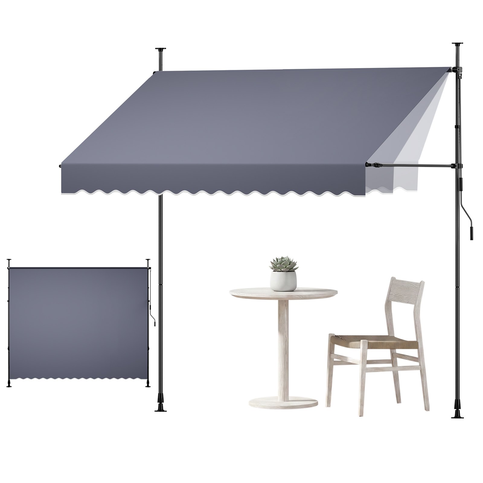 VEVOR Toldo Manual Retráctil 300 cm, Toldo Enrollable Exterior con Manivela Articulada, Altura Ajustable de 210 - 310 cm, Soporte de Aluminio, Instalación sin Taladro, para Balcón Terraza Jardín Patio