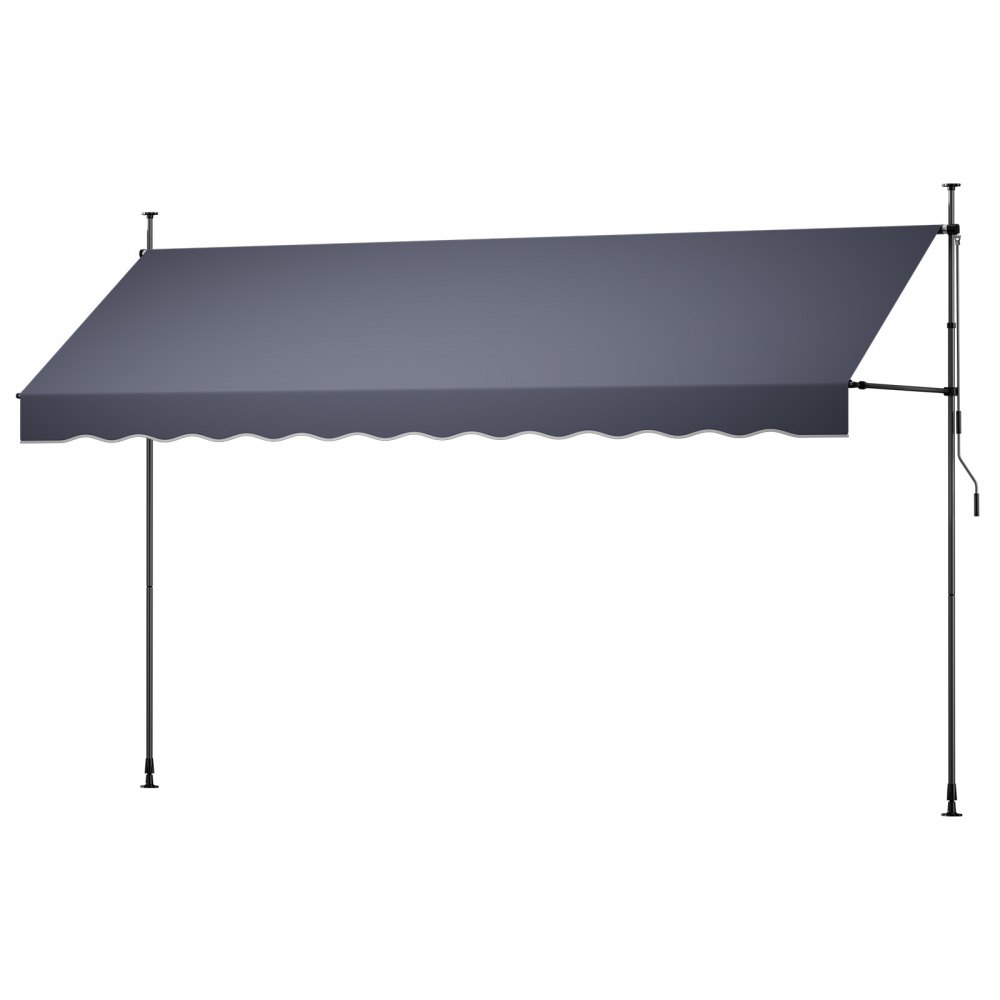 VEVOR Toldo Manual Retráctil 400 cm, Toldo Enrollable Exterior, Parasol Plegable Impermeable con Manivela Articulada, Altura Ajustable, Instalación sin Taladro, para Jardín Terraza Balcón, Gris Oscuro