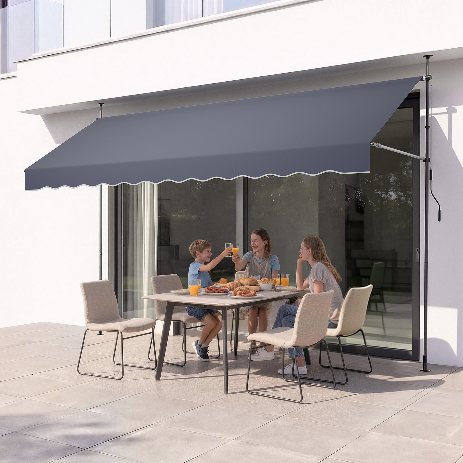 VEVOR Toldo Manual Retráctil 400 cm, Toldo Enrollable Exterior, Parasol Plegable Impermeable con Manivela Articulada, Altura Ajustable, Instalación sin Taladro, para Jardín Terraza Balcón, Gris Oscuro