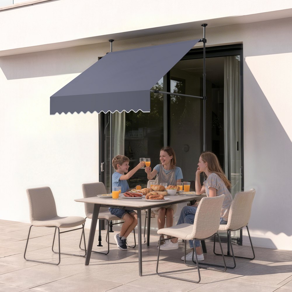 VEVOR Toldo Manual Retráctil 150 cm, Toldo Enrollable Exterior, Altura Ajustable 210 - 310 cm, Protección Solar, Manivela Articulada, sin Taladro, Parasol Impermeable para Jardín Patio Balcón Terraza