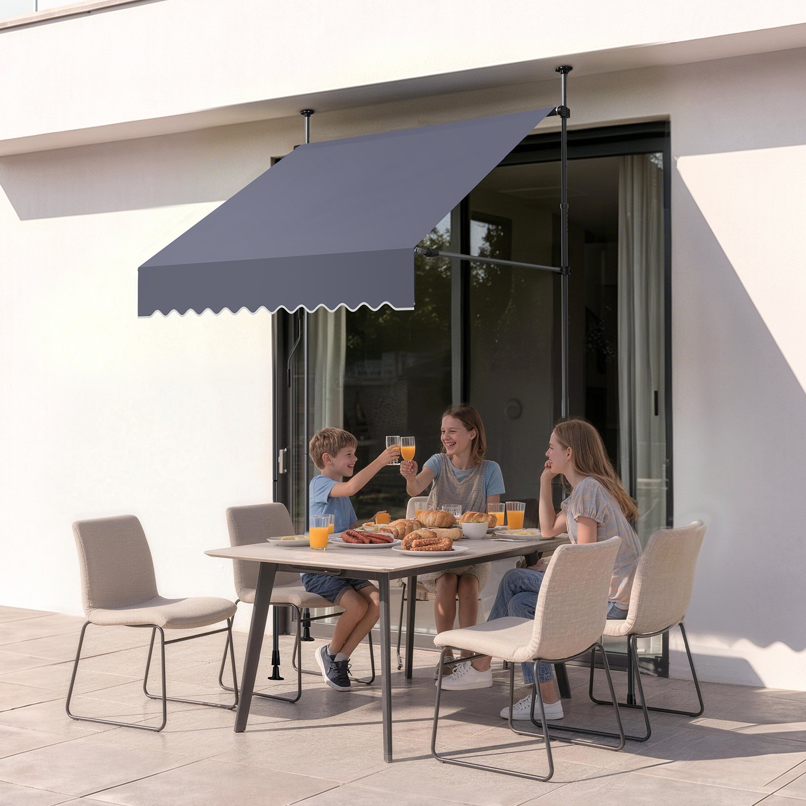 VEVOR Toldo Manual Retráctil 150 cm, Toldo Enrollable Exterior, Altura Ajustable 210 - 310 cm, Protección Solar, Manivela Articulada, sin Taladro, Parasol Impermeable para Jardín Patio Balcón Terraza