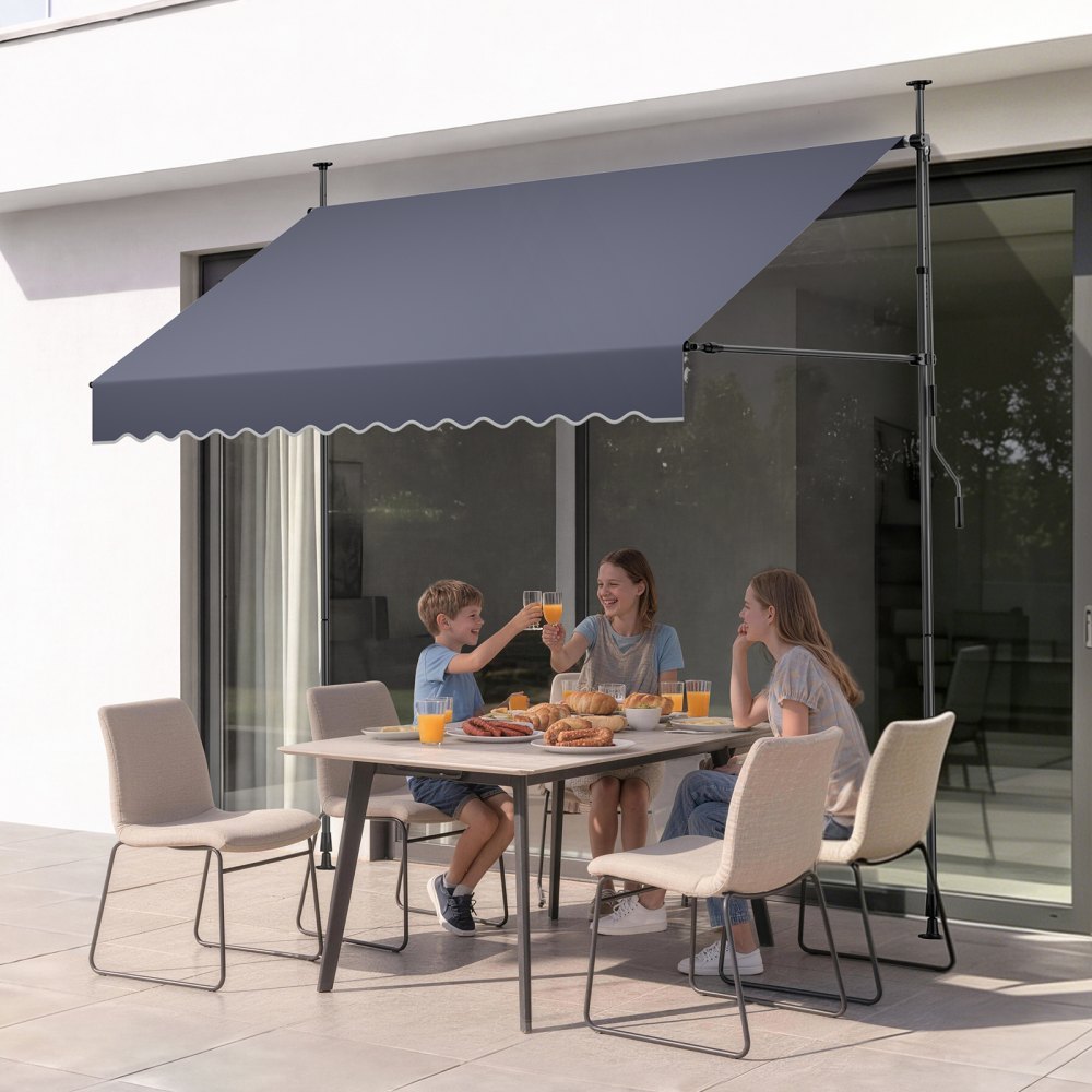 VEVOR Toldo Manual Retráctil 250 cm, Toldo Enrollable Exterior, Altura Ajustable, Protección Solar UV, Estructura de Aluminio, Manivela Articulada, Instalación sin Taladro, Parasol para Jardín Balcón