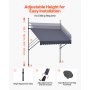 VEVOR Toldo Manual Retráctil 250 cm, Toldo Enrollable Exterior, Altura Ajustable, Protección Solar UV, Estructura de Aluminio, Manivela Articulada, Instalación sin Taladro, Parasol para Jardín Balcón