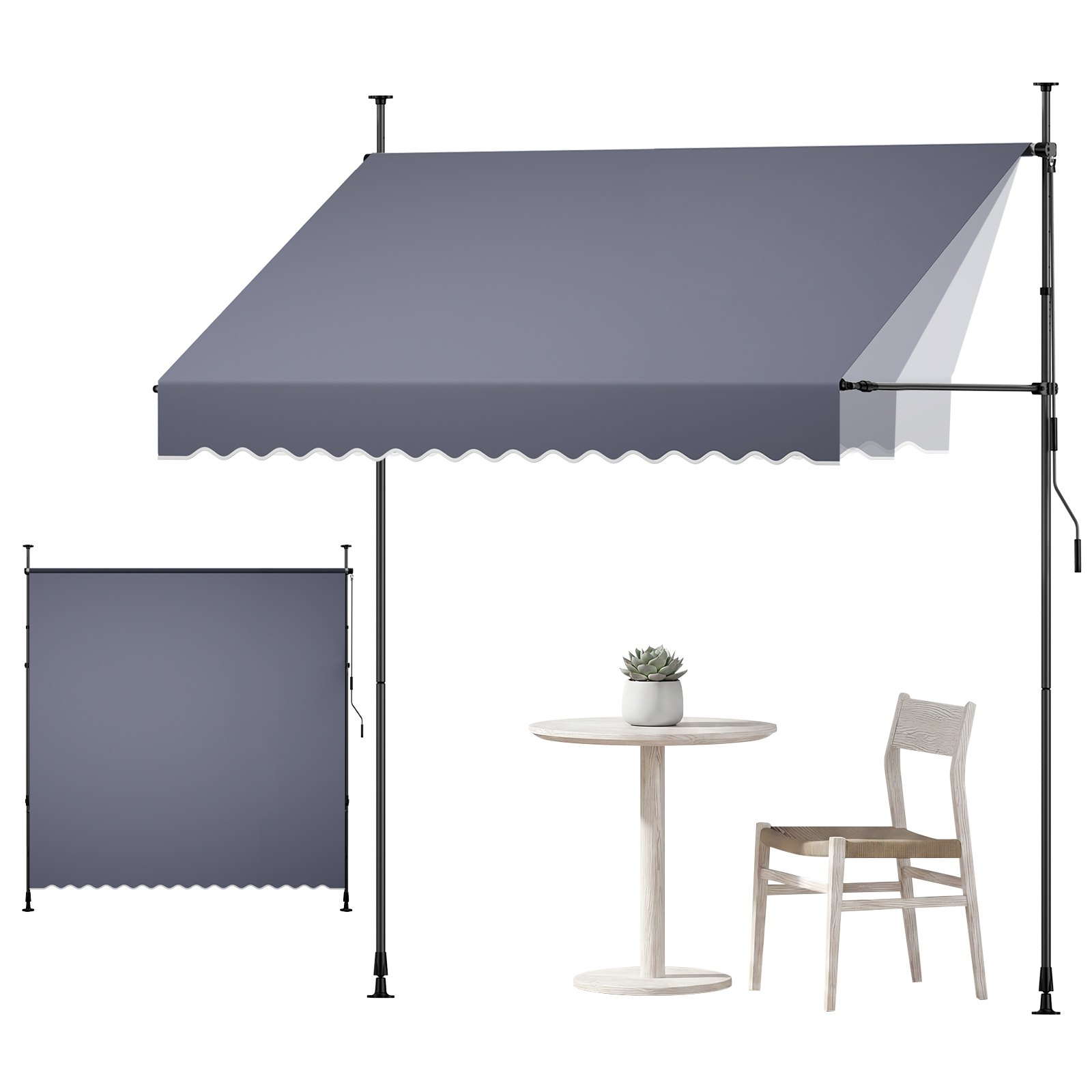 VEVOR Toldo Manual Retráctil 250 cm, Toldo Enrollable Exterior, Altura Ajustable, Protección Solar UV, Estructura de Aluminio, Manivela Articulada, Instalación sin Taladro, Parasol para Jardín Balcón