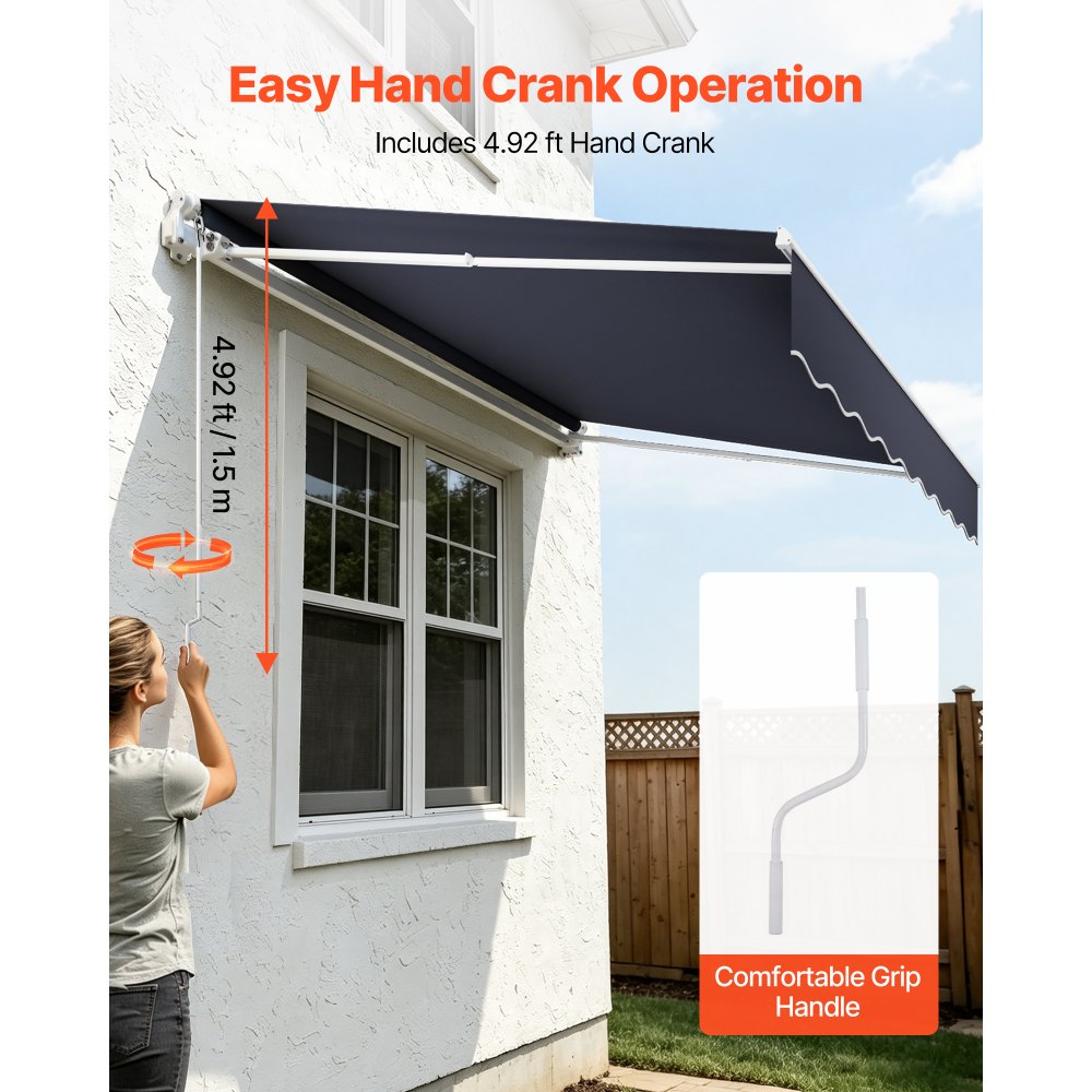 VEVOR Toldo Manual Retráctil 300 x 250 cm, Toldo Enrollable Exterior con Manivela Articulada, Soporte de Aluminio, Ángulo Ajustable, Protección Solar, para Jardín Patio Balcón Terraza, Gris Oscuro