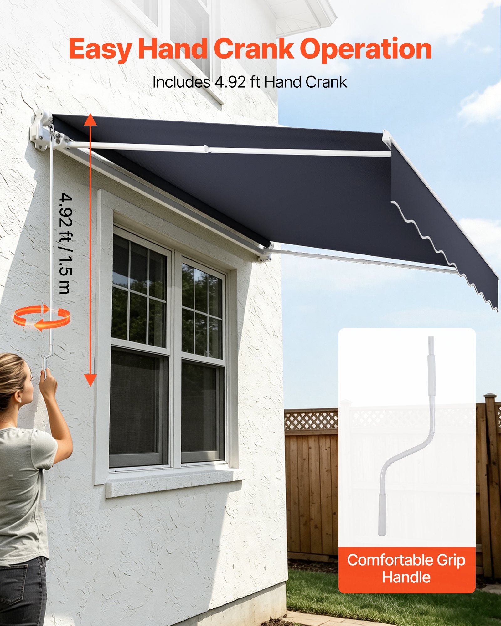 VEVOR Toldo Manual Retráctil 300 x 250 cm, Toldo Enrollable Exterior con Manivela Articulada, Soporte de Aluminio, Ángulo Ajustable, Protección Solar, para Jardín Patio Balcón Terraza, Gris Oscuro