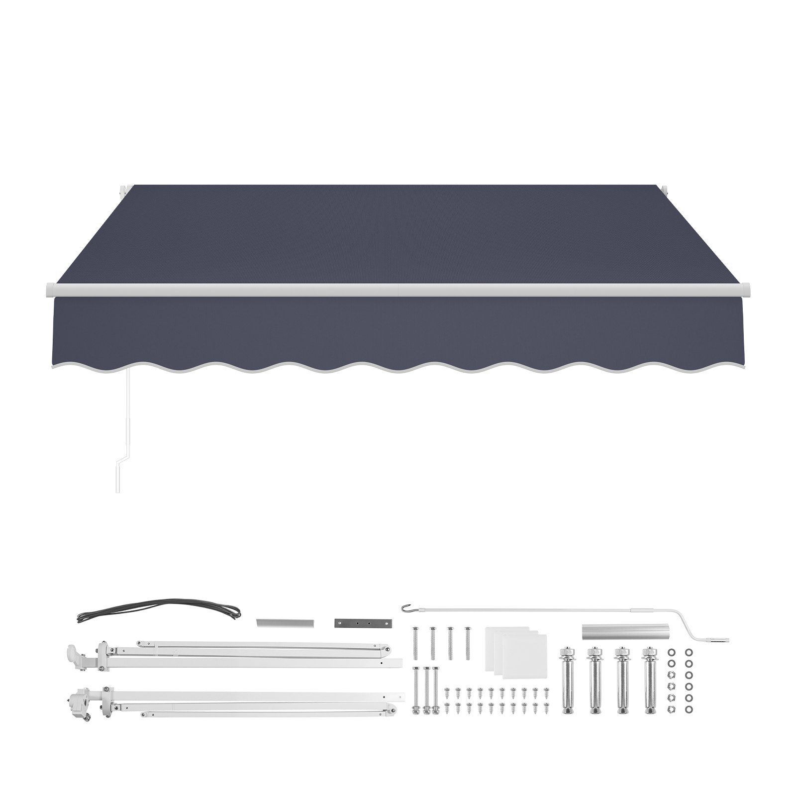 VEVOR Toldo Manual Retráctil 300 x 250 cm, Toldo Enrollable Exterior con Manivela Articulada, Soporte de Aluminio, Ángulo Ajustable, Protección Solar, para Jardín Patio Balcón Terraza, Gris Oscuro