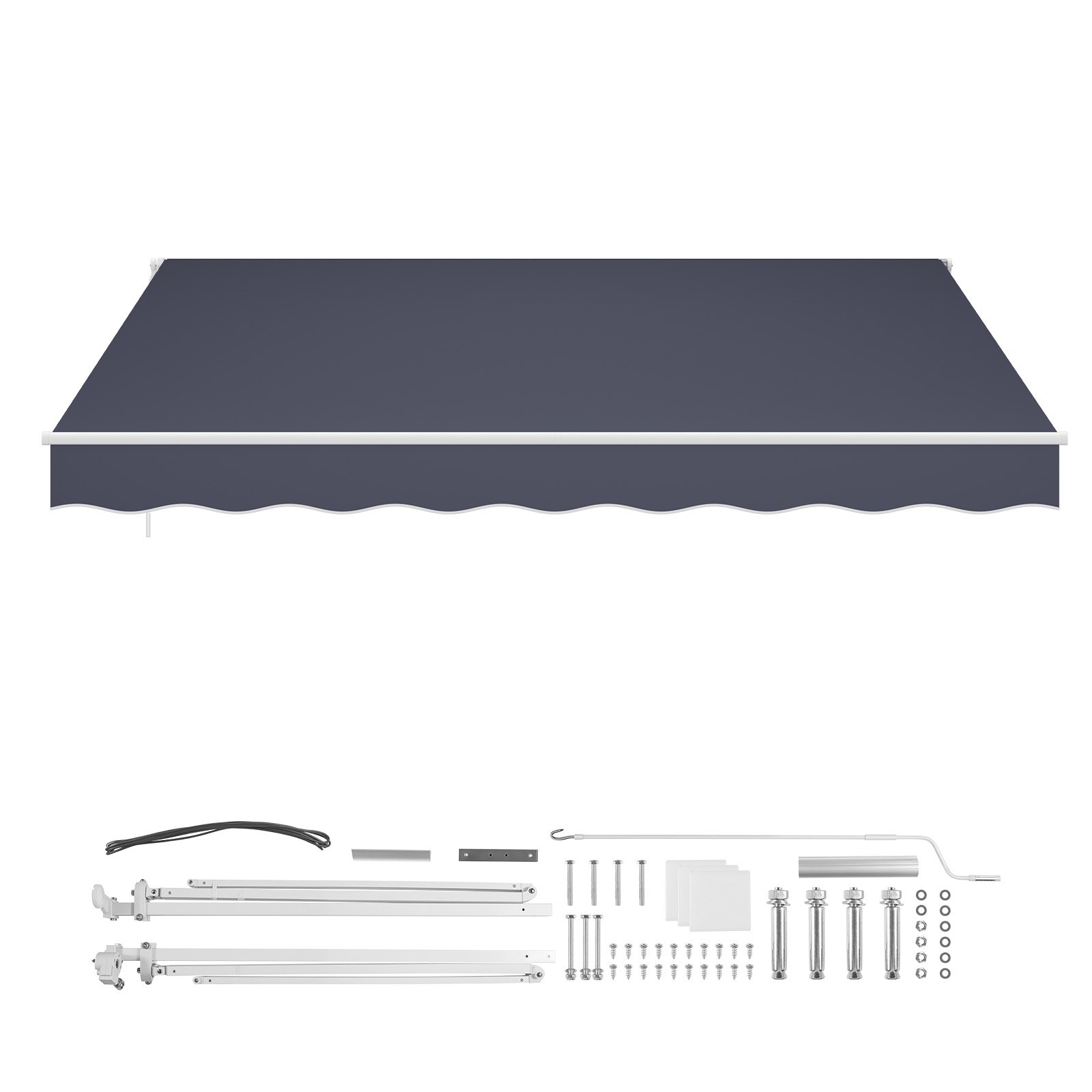 VEVOR Toldo Manual Retráctil 350 x 300 cm, Toldo Enrollable Exterior con Manivela Articulada, Protección Solar UV, Soporte de Aluminio, Parasol Plegable para Patio Balcón Terraza Jardín, Gris Oscuro