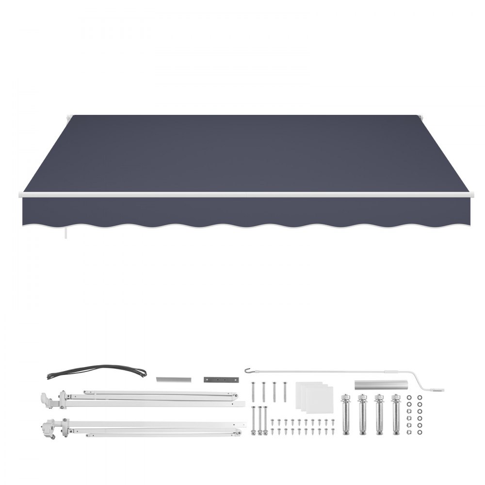 VEVOR Toldo Manual Retráctil 400 x 300 cm, Toldo Enrollable Exterior, Parasol Impermeable con Manivela Articulada, Protección Solar, Ángulo Ajustable, para Patio Balcón Terraza Ventana, Gris Oscuro