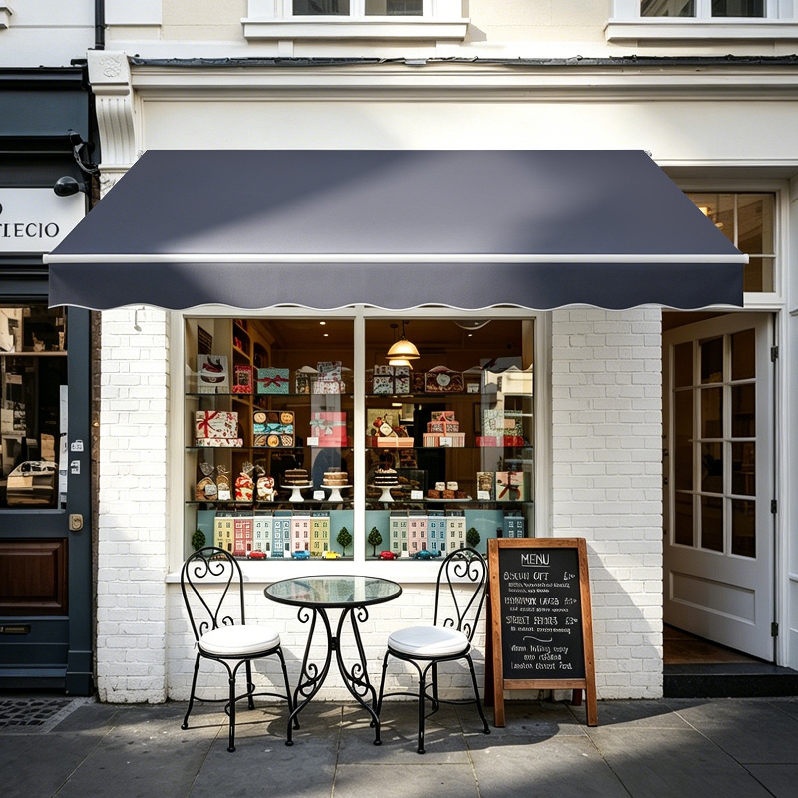 VEVOR Toldo Manual Retráctil 400 x 300 cm, Toldo Enrollable Exterior, Parasol Impermeable con Manivela Articulada, Protección Solar, Ángulo Ajustable, para Patio Balcón Terraza Ventana, Gris Oscuro