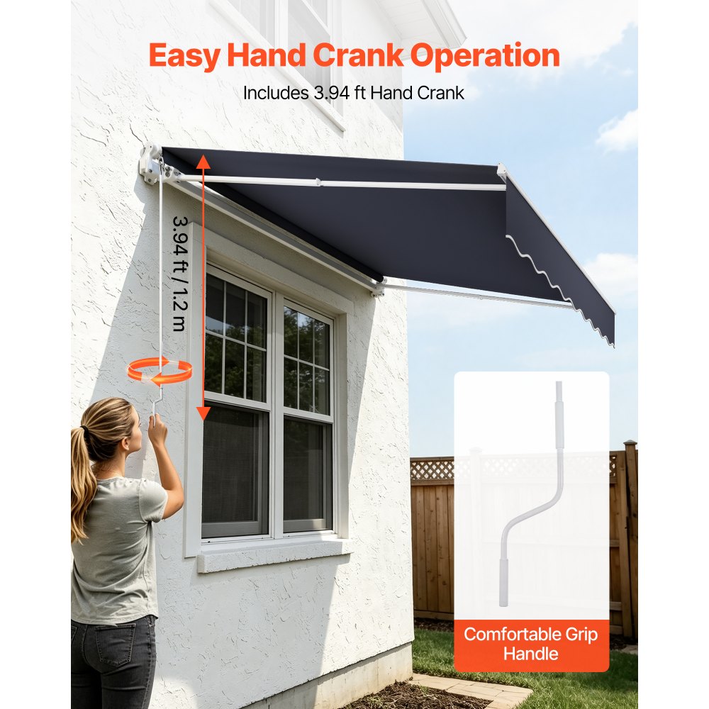 VEVOR Toldo Manual Retráctil 250 x 200 cm, Toldo Enrollable Exterior, Manivela Articulada, Estructura de Aluminio, Protección Solar UV, con Kit Completo de Instalación, para Jardín Patio Balcón, Gris