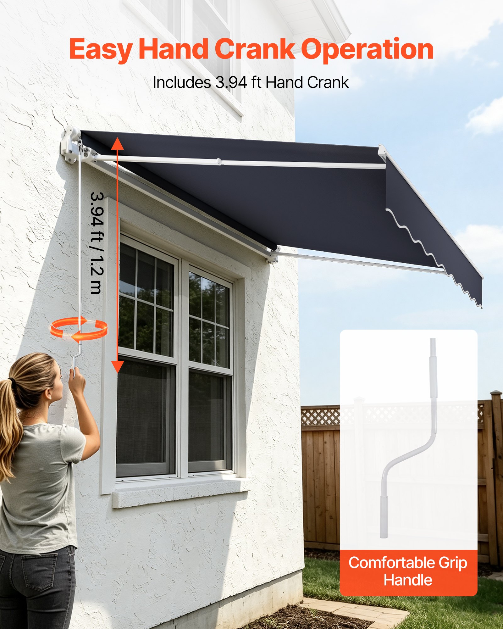 VEVOR Toldo Manual Retráctil 250 x 200 cm, Toldo Enrollable Exterior, Manivela Articulada, Estructura de Aluminio, Protección Solar UV, con Kit Completo de Instalación, para Jardín Patio Balcón, Gris