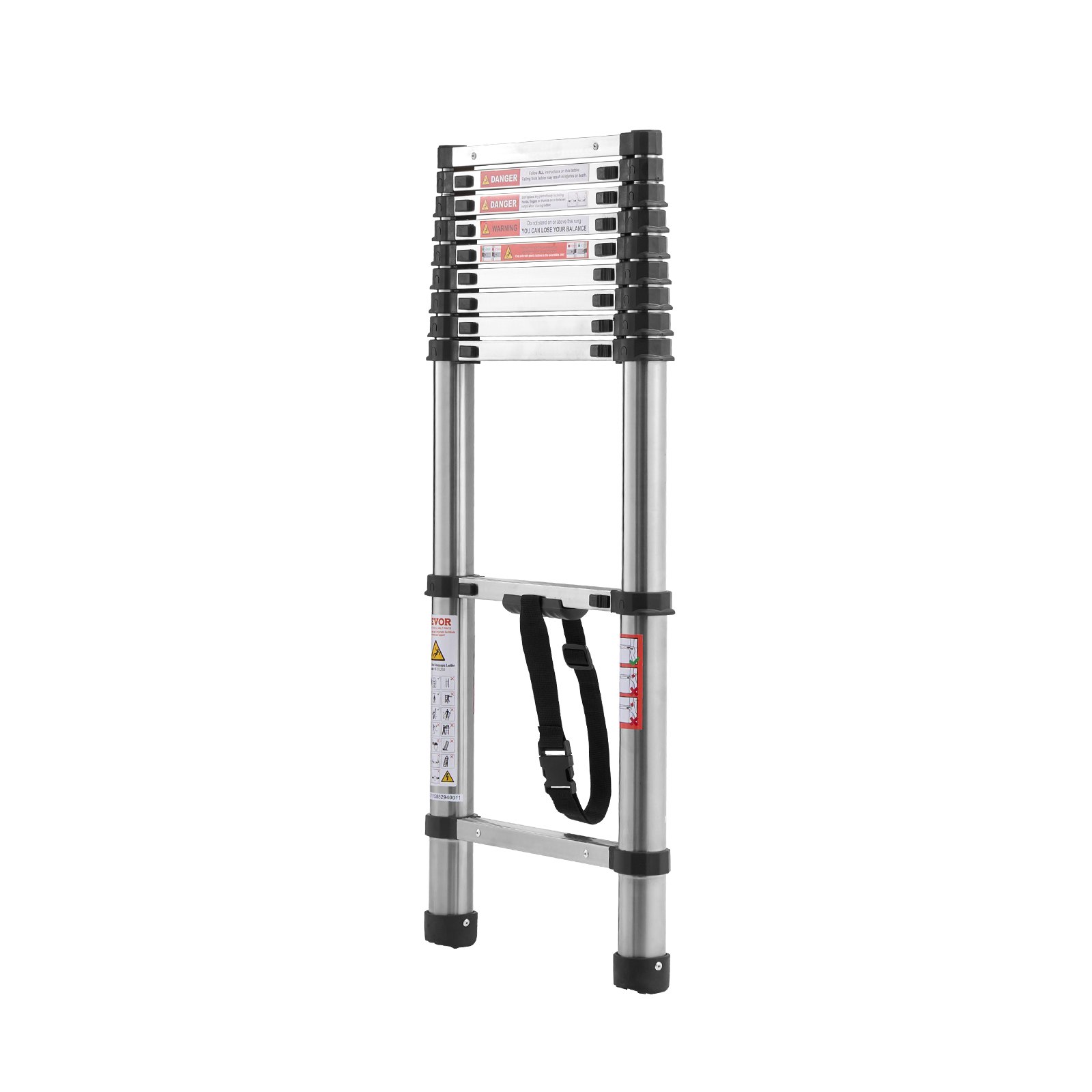 VEVOR Telescopic Ladder, 3140 mm Long, Stainless Steel Extendable Ladder, Folding Ladder with a Load Capacity of 150 kg (75°) & Non-Slip Feet, Portable 11-Step Ladder for Home, Campervan, Attic