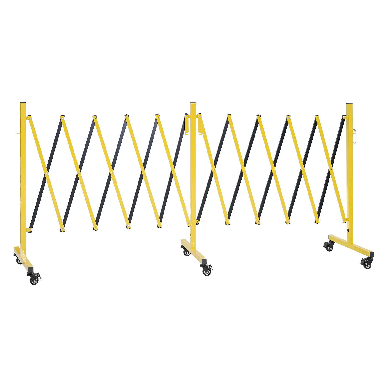 VEVOR Barricada Extensible de 5,46 m, Valla de Seguridad Plegable, Barrera Metálica Portátil con Rueda y Freno, Aleación de Aluminio, para Patio Construcción Control de Espacios, Color Negro Amarillo