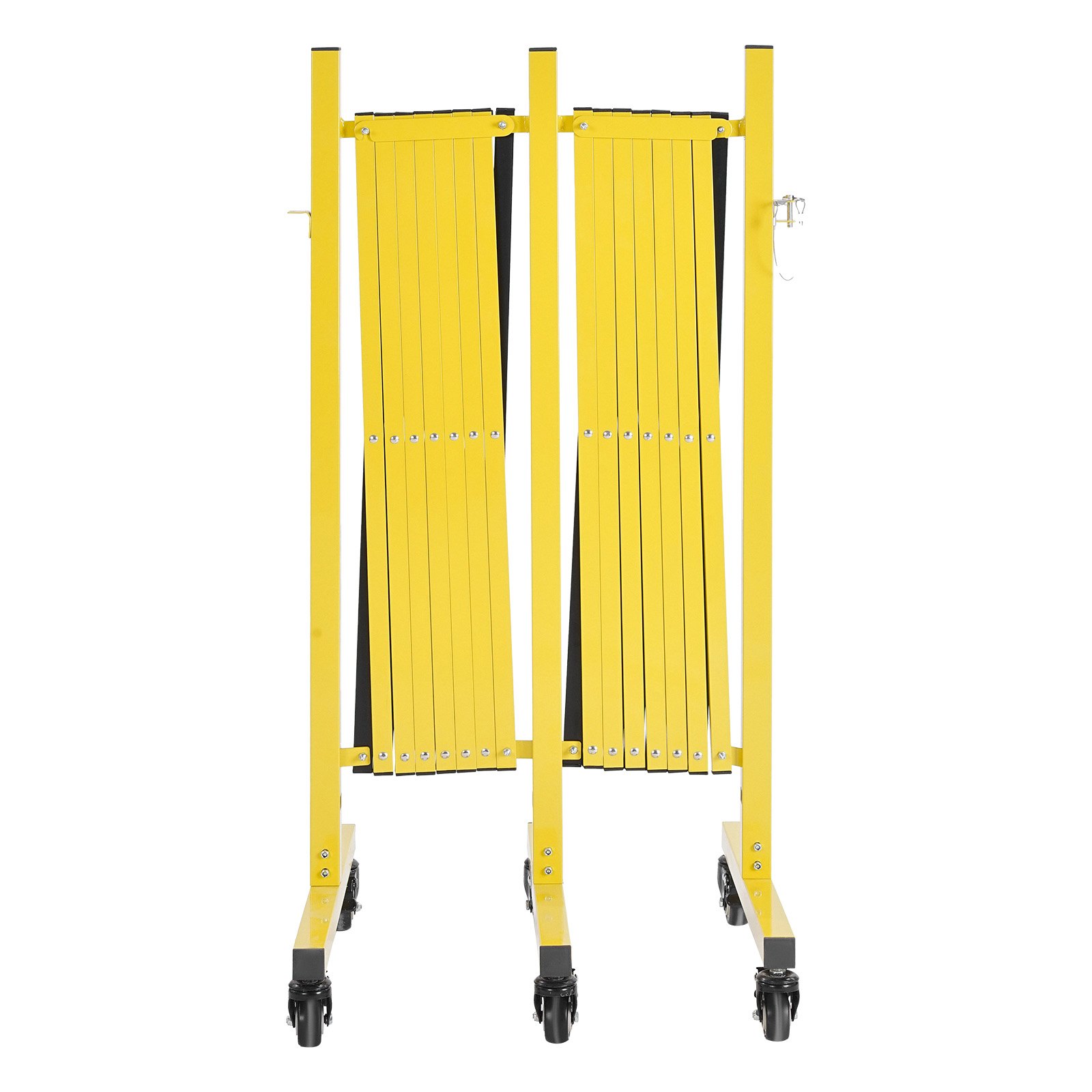 VEVOR Barricada Extensible de 7,66 m, Barrera de Seguridad Plegable con Ruedas y Frenos, Valla Metálica Portátil, Aleación de Aluminio, para Obra Construcción Control de Espacios, Color Negro Amarillo