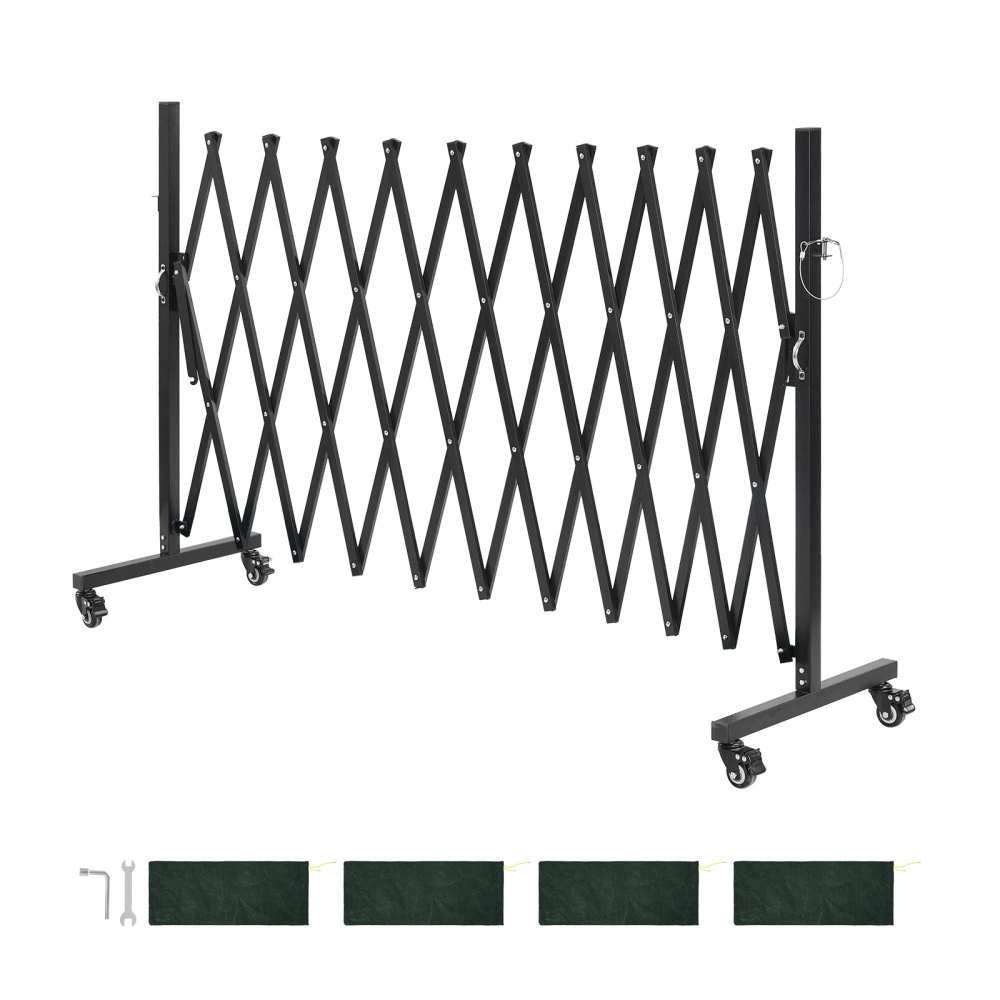 VEVOR Barricada Extensible de 3,37 m, Valla de Seguridad Plegable con Rueda y Freno, Barrera Metálica Portátil de Aleación de Aluminio, para Jardín Patio Construcción Control de Espacios, Color Negro