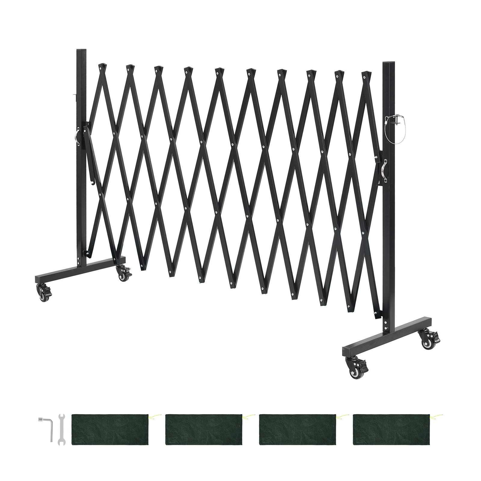 VEVOR Barricada Extensible de 3,37 m, Valla de Seguridad Plegable con Rueda y Freno, Barrera Metálica Portátil de Aleación de Aluminio, para Jardín Patio Construcción Control de Espacios, Color Negro
