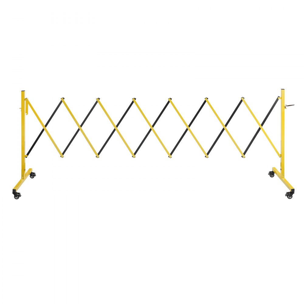 VEVOR Barricada Extensible de 3,82 m, Barrera de Seguridad Plegable con Ruedas y Frenos, Valla Metálica Portátil, Aluminio, para Uso Industrial Construcción Control de Espacios, Color Negro Amarillo