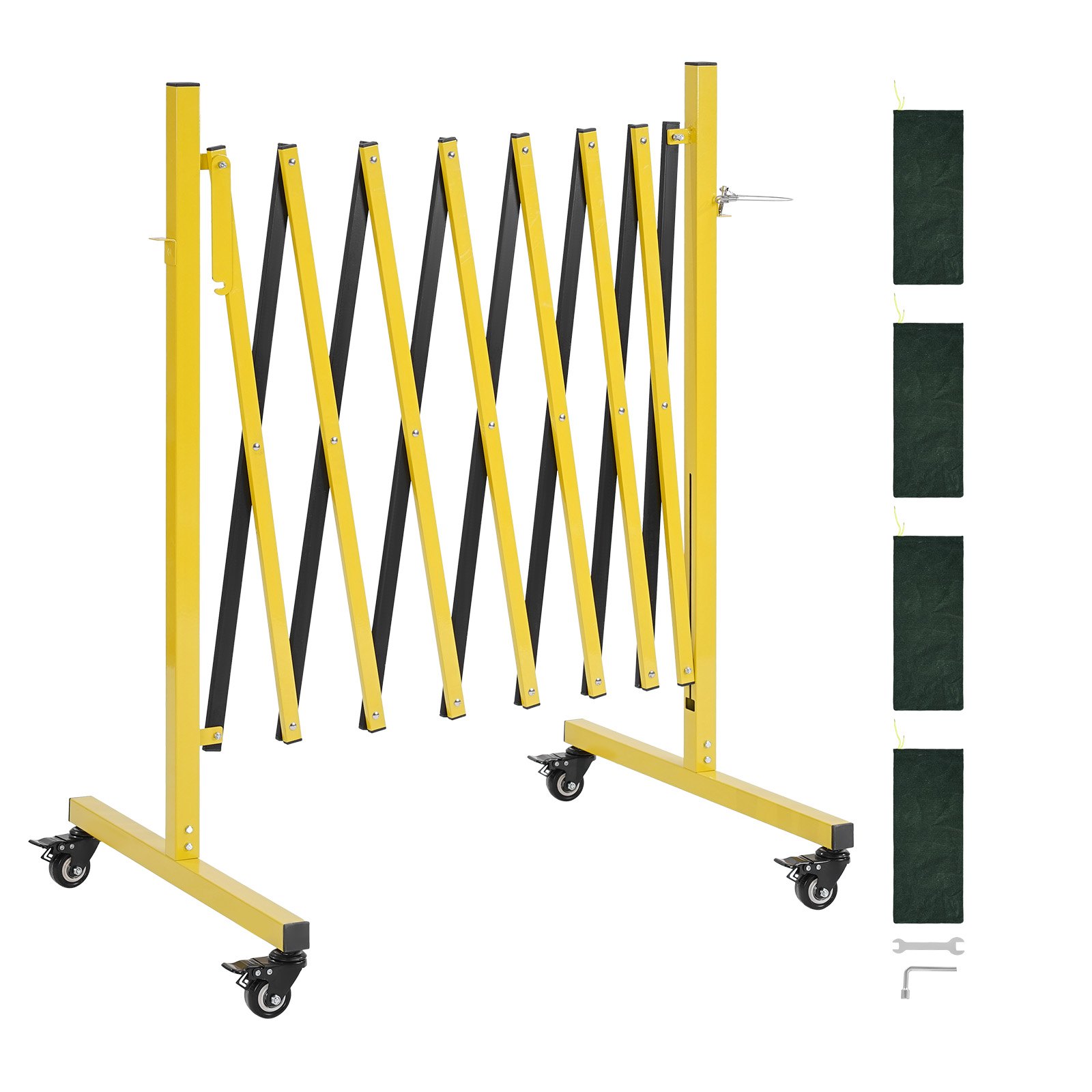 VEVOR Barricada Extensible de 3,82 m, Barrera de Seguridad Plegable con Ruedas y Frenos, Valla Metálica Portátil, Aluminio, para Uso Industrial Construcción Control de Espacios, Color Negro Amarillo