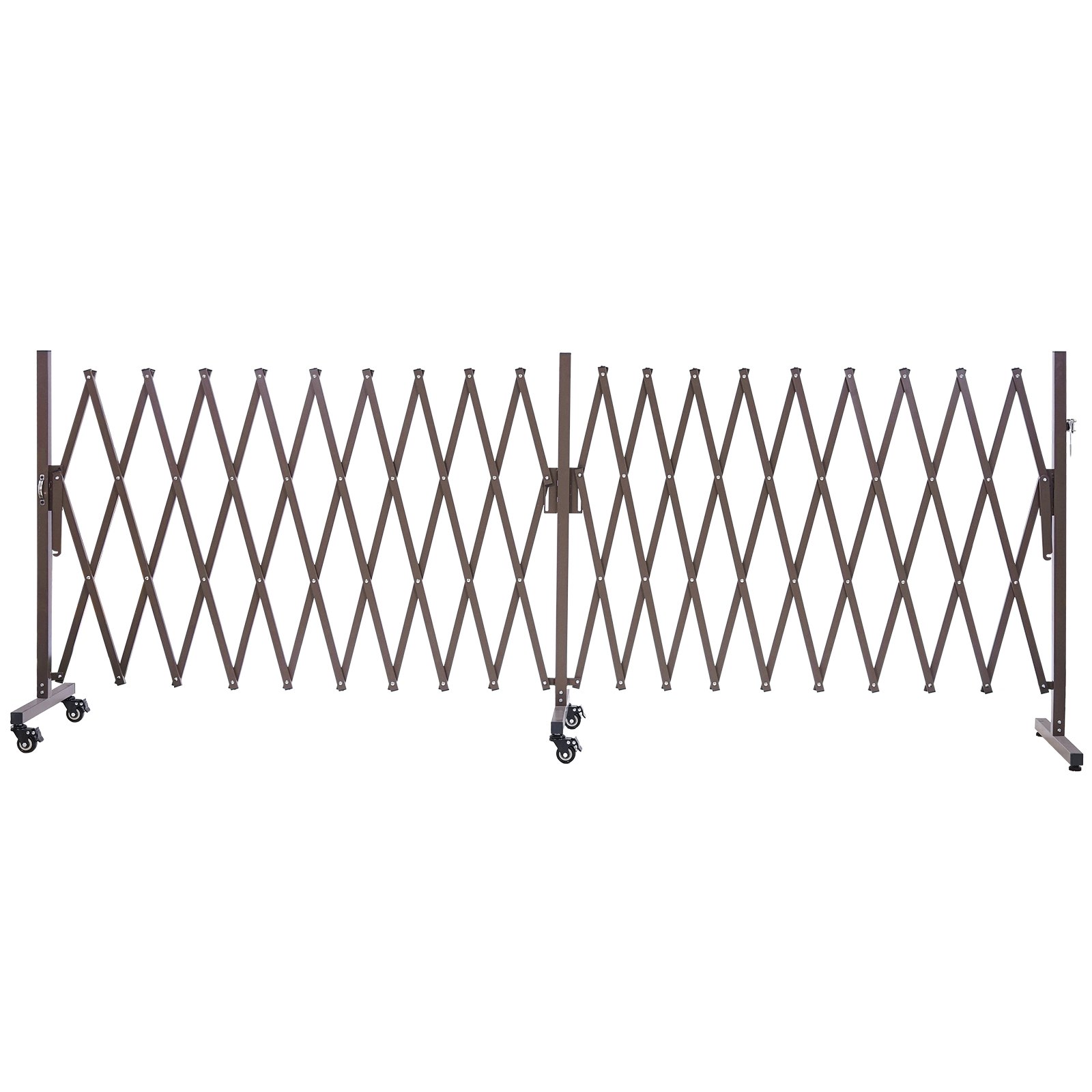 VEVOR Barricada Extensible de 6 m, Barrera de Seguridad Plegable, Valla Metálica Portátil, con Ruedas y Frenos, Aleación de Aluminio, para Jardín Patio Construcción Control de Espacios, Color Marrón