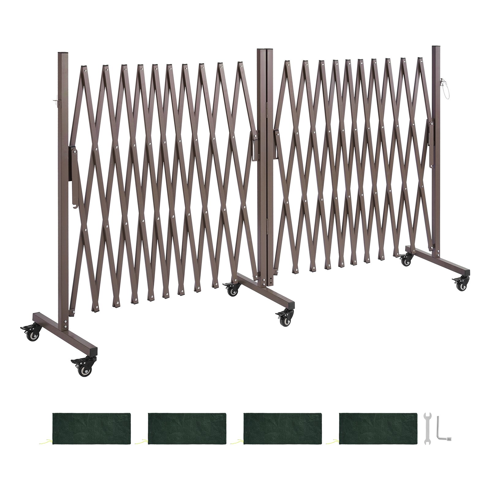 VEVOR Barricada Extensible de 8,18 m, Barrera de Seguridad Plegable, 2 Verjas Giratorias, con Ruedas y Frenos, de Aleación de Aluminio, para Jardín Patio Construcción Control de Espacios, Color Marrón