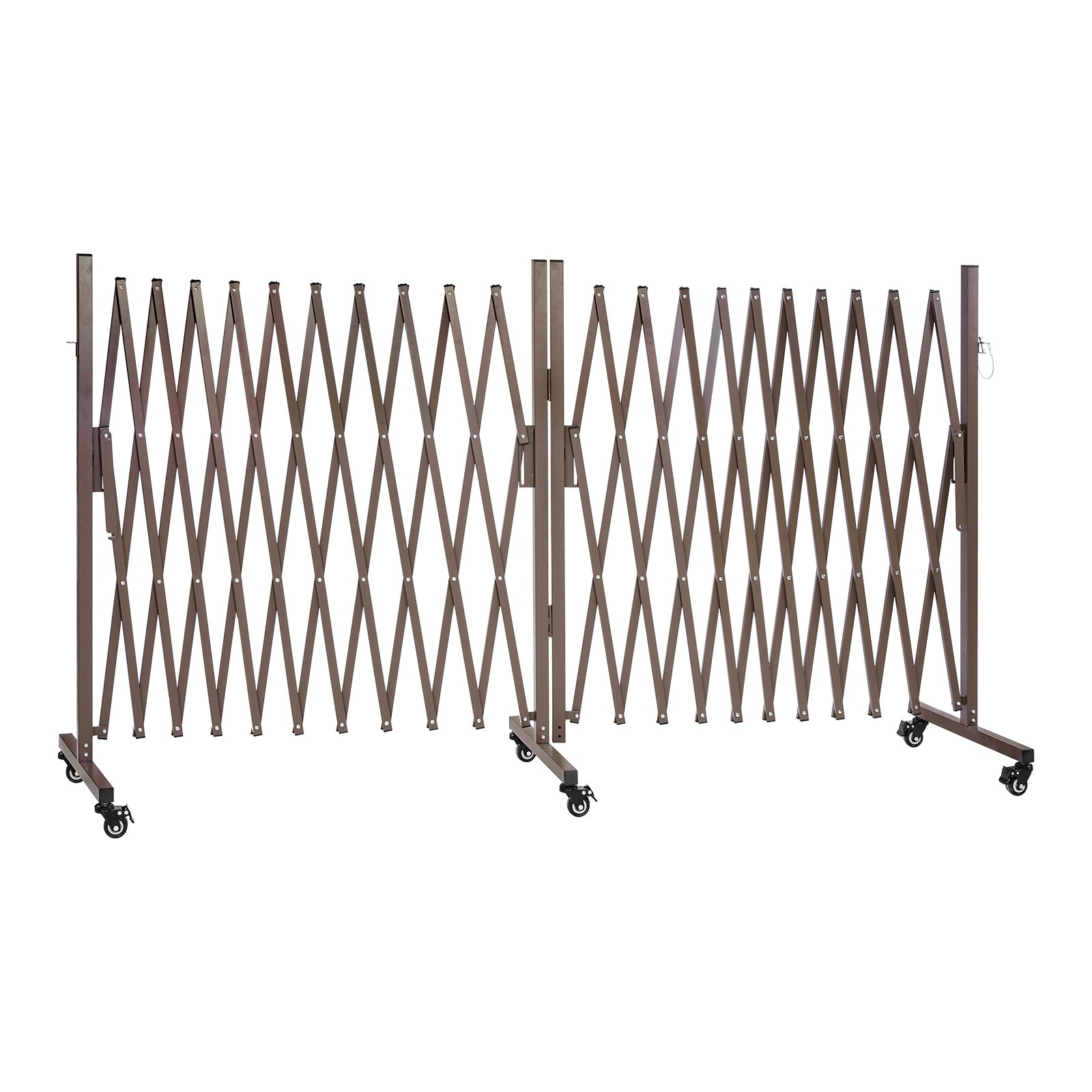 VEVOR Barricada Extensible de 8,18 m, Barrera de Seguridad Plegable, 2 Verjas Giratorias, con Ruedas y Frenos, de Aleación de Aluminio, para Jardín Patio Construcción Control de Espacios, Color Marrón