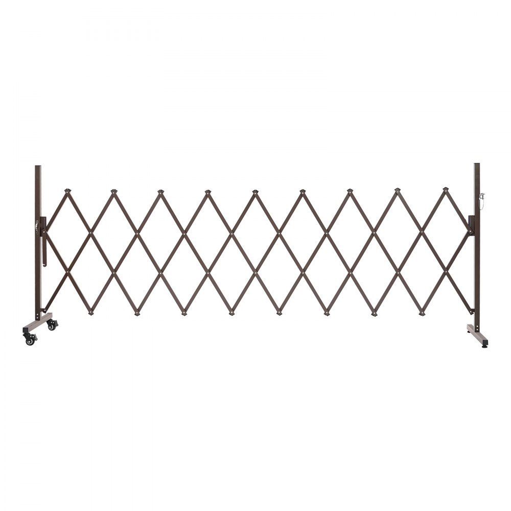 VEVOR Barricada Extensible de 3,07 m, Barrera de Seguridad Plegable, Valla Metálica Portátil con Rueda y Freno, Aleación de Aluminio, para Jardín Patio Construcción Control de Espacios, Color Marrón
