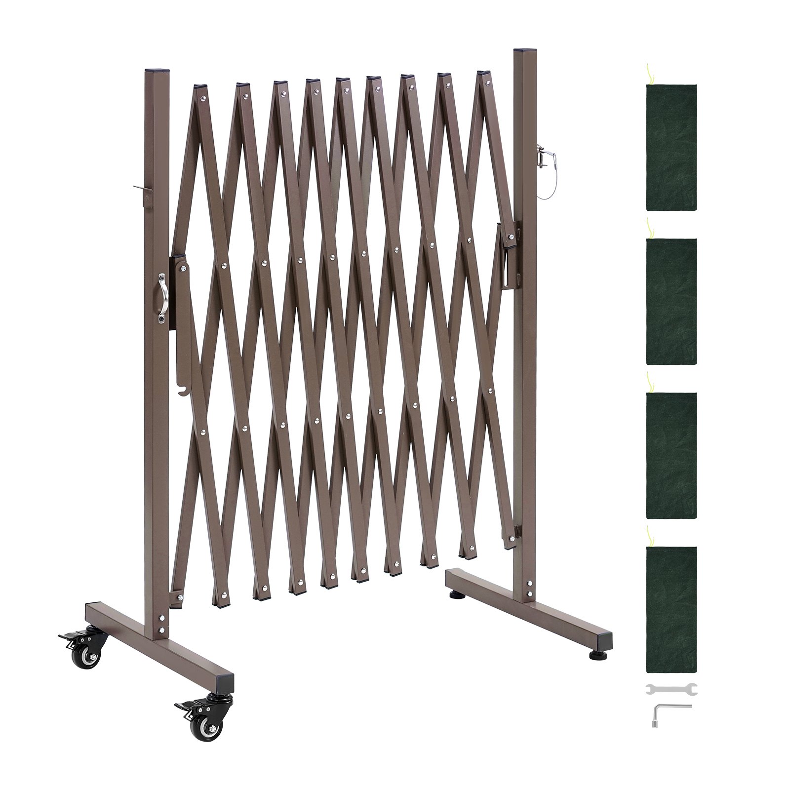 VEVOR Barricada Extensible de 3,07 m, Barrera de Seguridad Plegable, Valla Metálica Portátil con Rueda y Freno, Aleación de Aluminio, para Jardín Patio Construcción Control de Espacios, Color Marrón