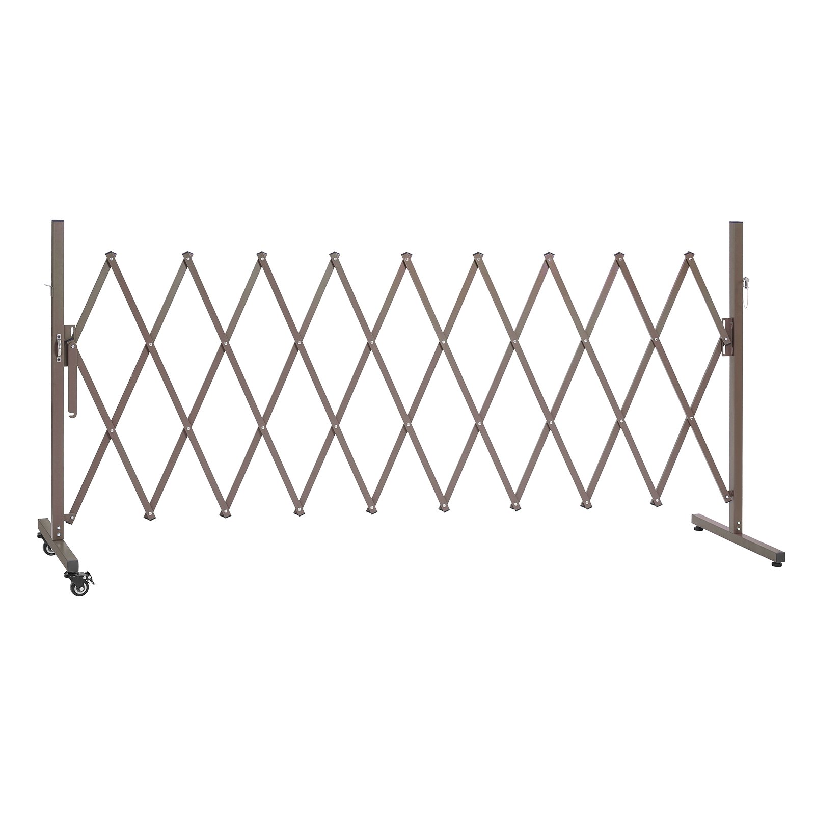 VEVOR Barricada Extensible de 3,07 m, Barrera de Seguridad Plegable, Valla Metálica Portátil con Rueda y Freno, Aleación de Aluminio, para Jardín Patio Construcción Control de Espacios, Color Marrón