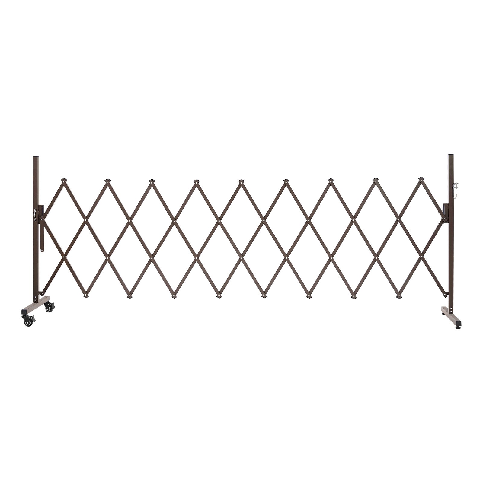 VEVOR Barricada Extensible de 3,07 m, Barrera de Seguridad Plegable, Valla Metálica Portátil con Rueda y Freno, Aleación de Aluminio, para Jardín Patio Construcción Control de Espacios, Color Marrón