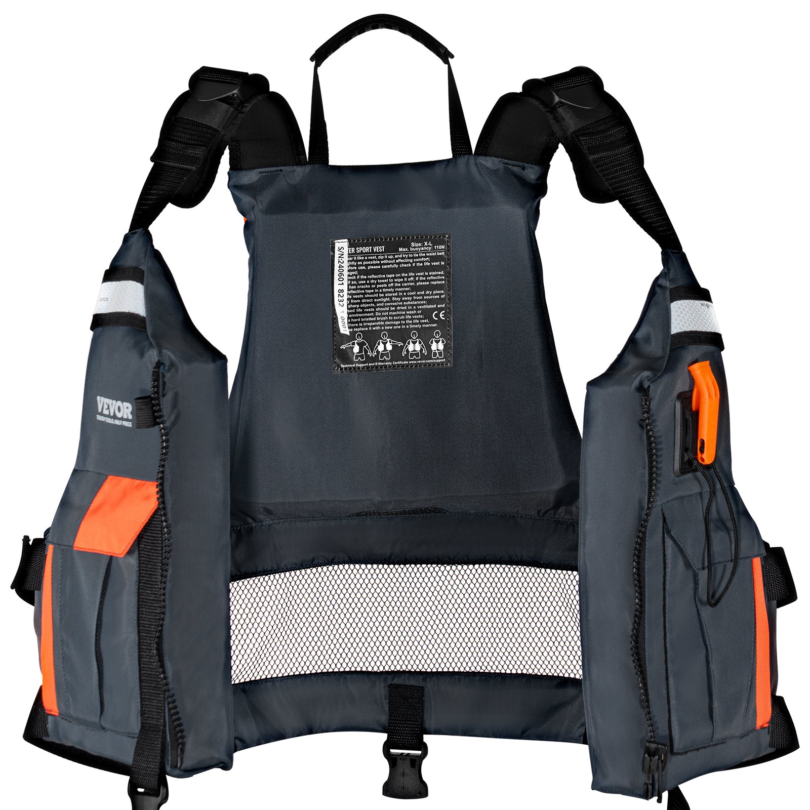 VEVOR Water Sports Life Jacket PFD, 110N Buoyancy Vest, Waterproof Nylon, Flotation for Water Activities, Fishing, Kayaking, Surfing, on Boats, Men and Women, XL