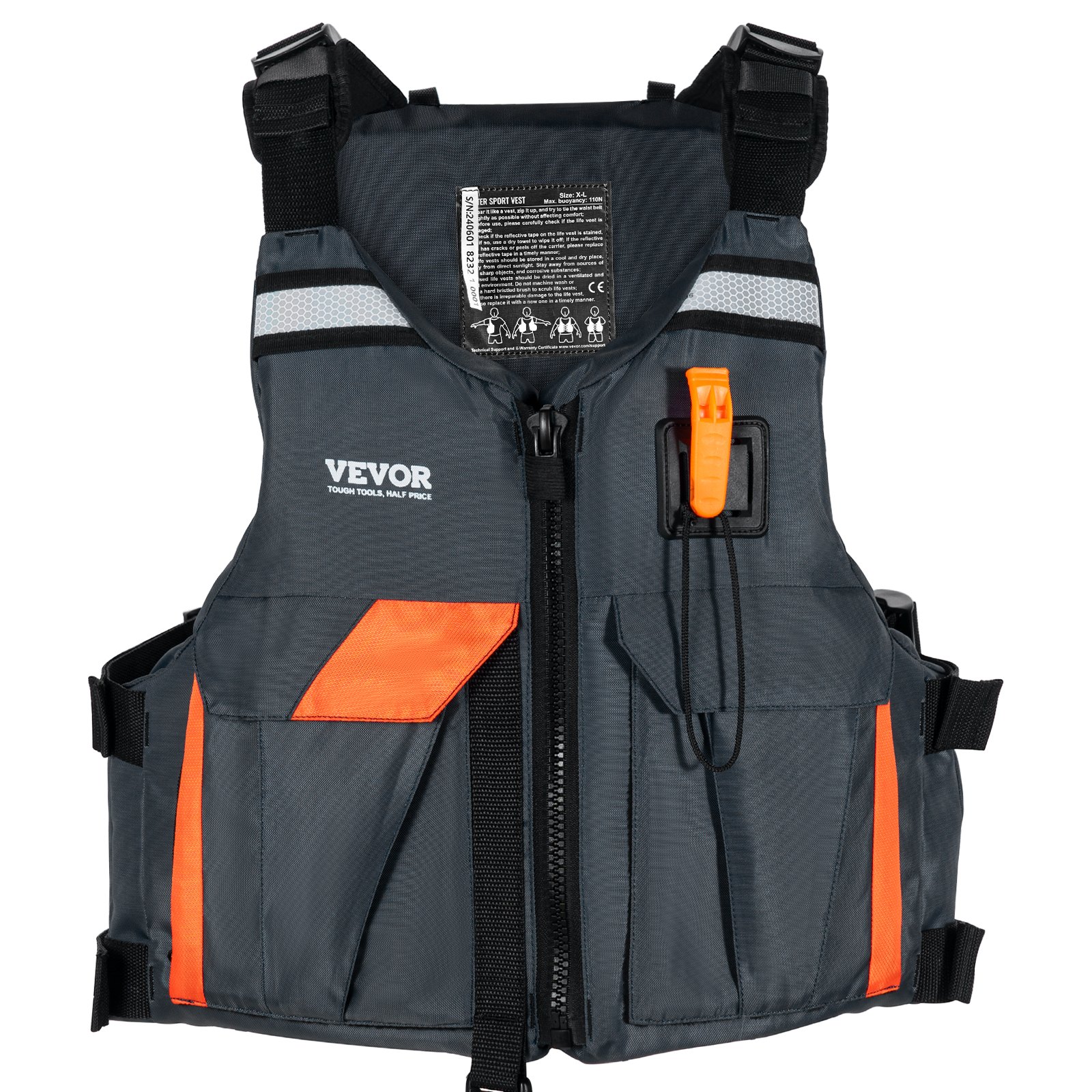 VEVOR Water Sports Life Jacket PFD, 110N Buoyancy Vest, Waterproof Nylon, Flotation for Water Activities, Fishing, Kayaking, Surfing, on Boats, Men and Women, XL