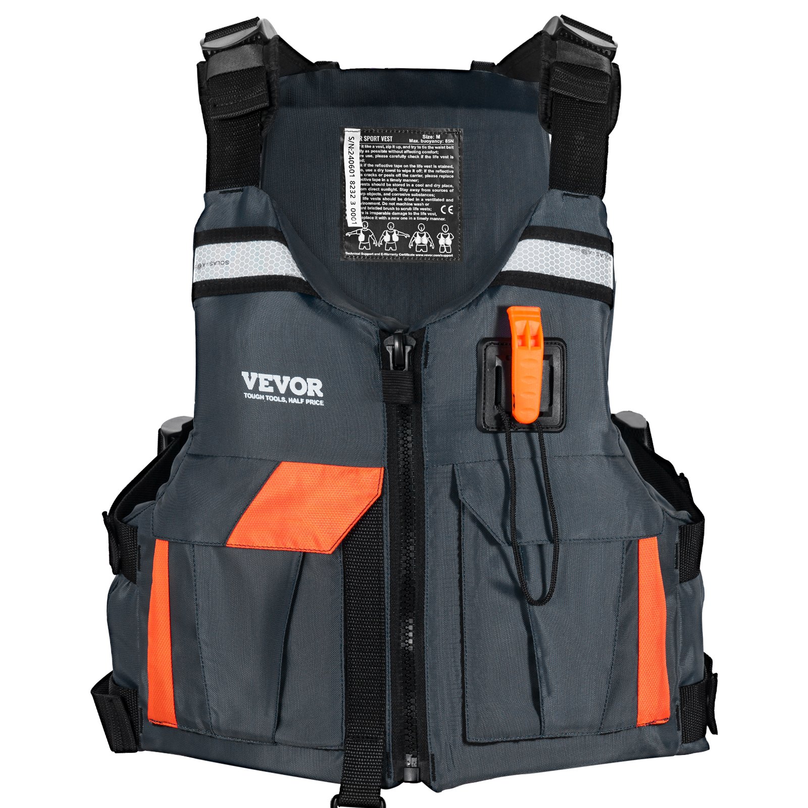 VEVOR Water Sports Life Jacket (PFD), Waterproof Nylon Life Jacket with 85N Buoyancy, Life Jacket/Jacket for All Water Activities – Fishing, Kayaking, Surfing and More, Men's and Women's Size M