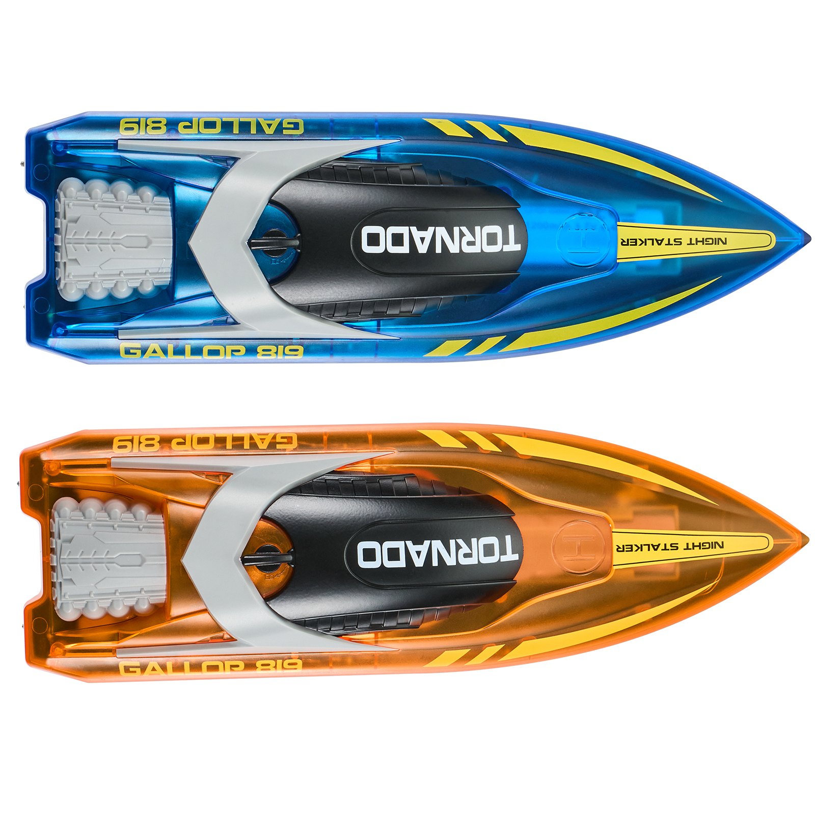 VEVOR RC Boat, Pack de 2, 2,4 GHz, 12 km/h, Barco de Control Remoto para Piscinas y Lagos, Barco de Carreras con Luz LED, 4 Baterías Recargables, Cuerpo Completo a Prueba de Agua, Regalo para Adultos, Niños y Niñas, Azul y Naranja