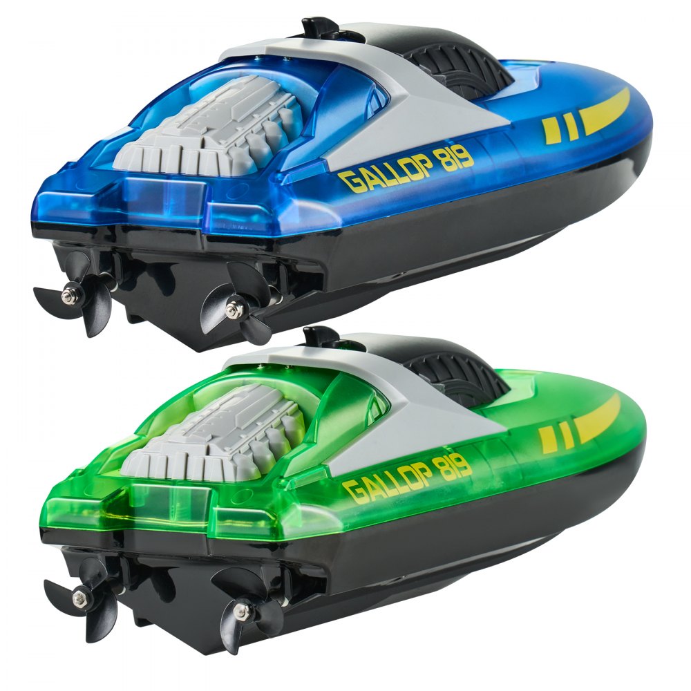 VEVOR RC Boat, 2-Pack 2.4 GHz 12 km/h, Remote Controlled Boat for Pools & Lakes, Racing Boat with LED Lights, 4 Rechargeable Batteries, Fully Waterproof, Gift for Adults, Boys & Girls, Blue & Green