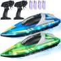 VEVOR 2 PCS RC Barco 2,4 GHz de Carrera de Control Remoto 12 km/h, Azul, Verde