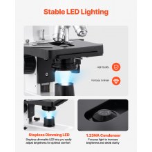 VEVOR Microscopio Compuesto con Aumento de 40-5000X Kit de Microscopio Binocular Cuerpo de Aleación de Aluminio 2 Juegos de Oculares, Luz LED, Soporte para Teléfono, para Estudiantes, Laboratorio
