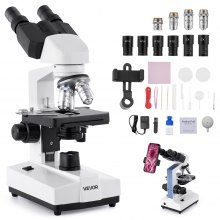 VEVOR Microscopio Binocular Compuesto 40-5000X 2 Juegos de Oculares con Luz LED