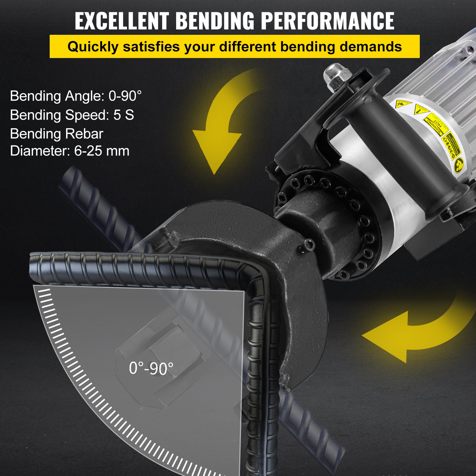 VEVOR Dobladora de Varillas de Refuerzo Hidráulica Eléctrica, 1500 W, hasta 10-25 mm en 4 Segundos, Acero de Alta Potencia con Caja de Herramientas y Lata de Aceite, Negro y Rojo, 560 x 170 x 220 mm