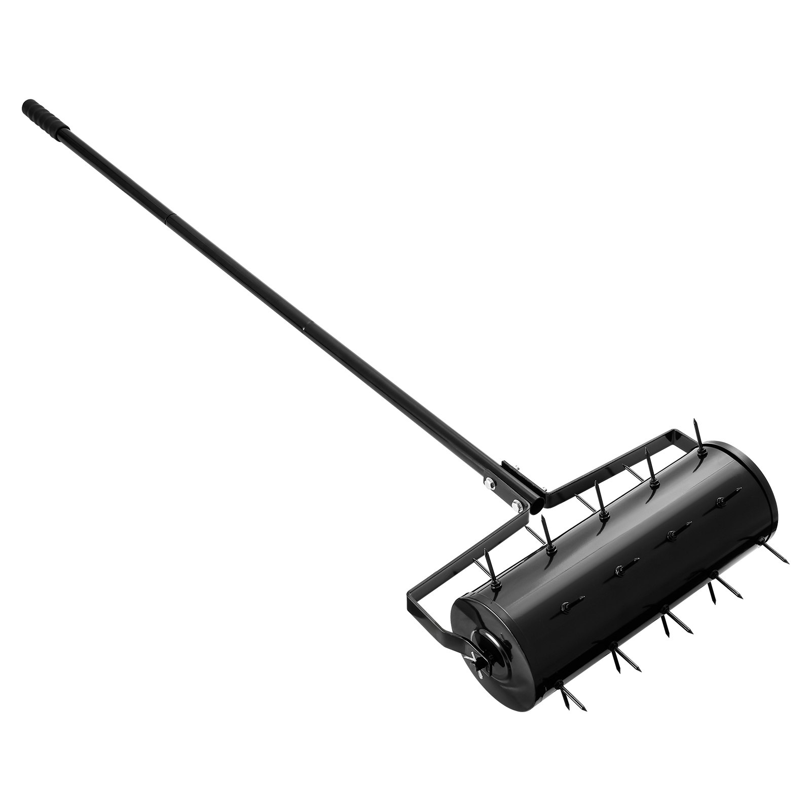 VEVOR Aireador de Césped Rodante Manual Resistente de 457,2 mm con Mango Desmontable y 27 Púas de Hierro, Herramienta de Aireación de Césped Rodante para Jardín, Suelos Compactados y Césped, Negro