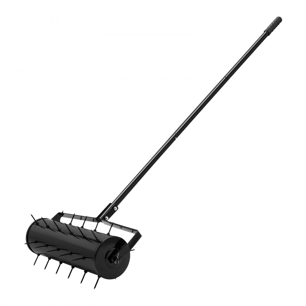 VEVOR Aireador de Césped Rodante Manual Resistente de 533,4 mm con Mango Desmontable y 33 Púas de Hierro, Herramienta de Aireación de Césped Rodante para Jardín, Suelos Compactados y Césped, Negro